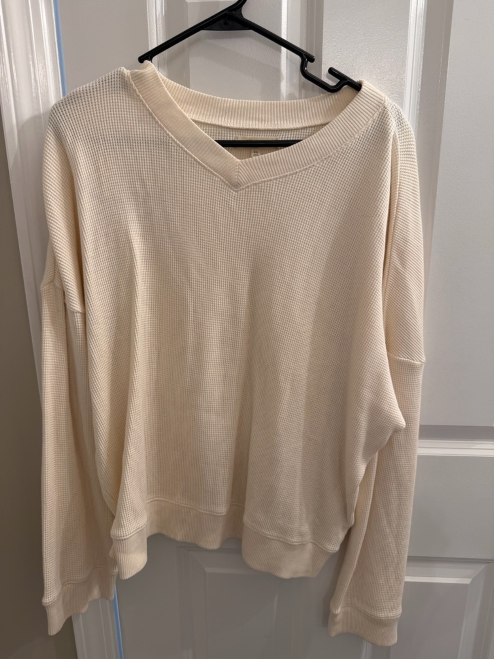 Madewell Cream Waffle-Knit V-Neck Sweater